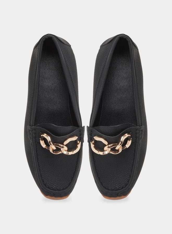 Take Two Women Black Chain Detail Loafers